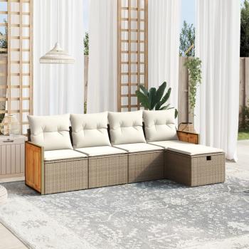 ARDEBO.de - 5-tlg. Garten-Sofagarnitur mit Kissen Beige Poly Rattan