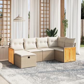 ARDEBO.de - 6-tlg. Garten-Sofagarnitur mit Kissen Beige Poly Rattan