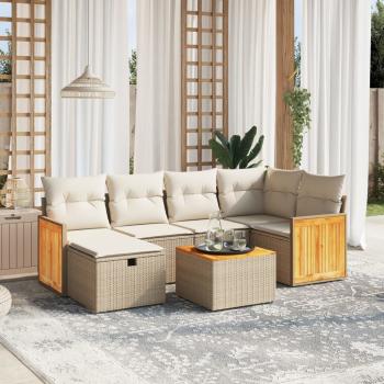 ARDEBO.de - 7-tlg. Garten-Sofagarnitur mit Kissen Beige Poly Rattan