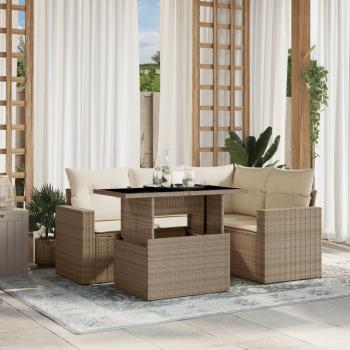 ARDEBO.de - 5-tlg. Garten-Sofagarnitur mit Kissen Beige Poly Rattan