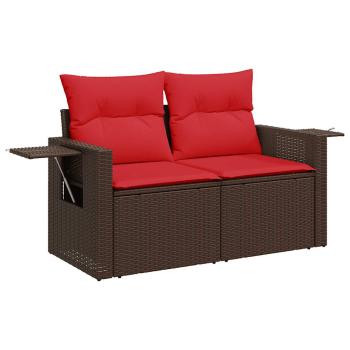 9-tlg. Garten-Sofagarnitur mit Kissen Braun Poly Rattan