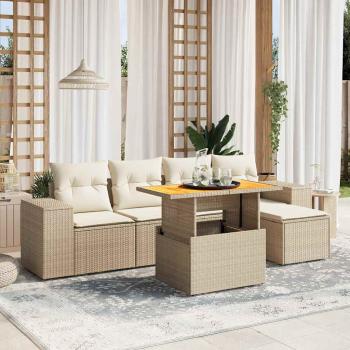 ARDEBO.de - 6-tlg. Garten-Sofagarnitur mit Kissen Beige Poly Rattan