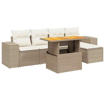 6-tlg. Garten-Sofagarnitur mit Kissen Beige Poly Rattan