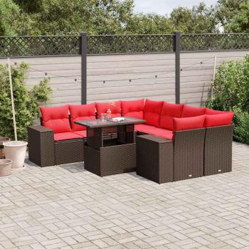 ARDEBO.de - 9-teiliges Gartensofa-Set mit Kissen, braun, Polyrattan