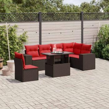 ARDEBO.de - 7-teiliges Gartensofa-Set mit Kissen, braun, Polyrattan