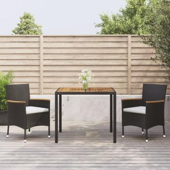 ARDEBO.de - 3-tlg. Garten-Essgruppe mit Kissen Schwarz Poly Rattan