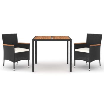 3-tlg. Garten-Essgruppe mit Kissen Schwarz Poly Rattan