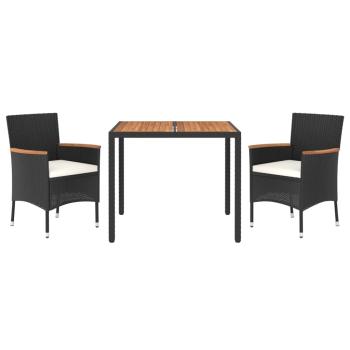 3-tlg. Garten-Essgruppe mit Kissen Schwarz Poly Rattan