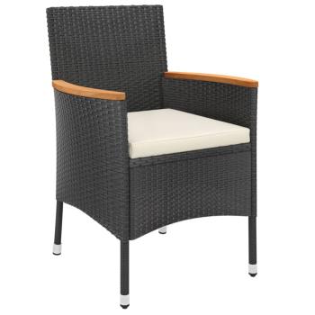 3-tlg. Garten-Essgruppe mit Kissen Schwarz Poly Rattan