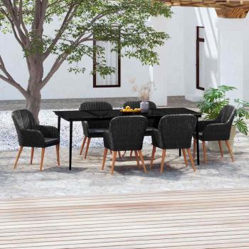 ARDEBO.de - 7-tlg. Garten-Essgruppe mit Kissen Schwarz