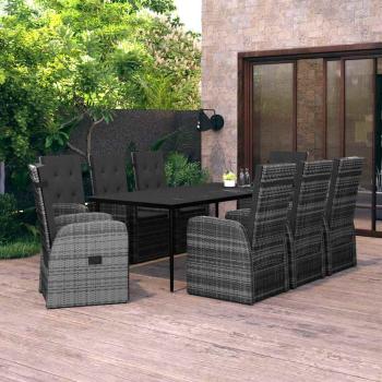ARDEBO.de - 9-tlg. Garten-Essgruppe mit Auflagen Grau