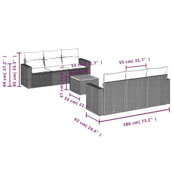 7-tlg. Garten-Sofagarnitur mit Kissen Beige Poly Rattan