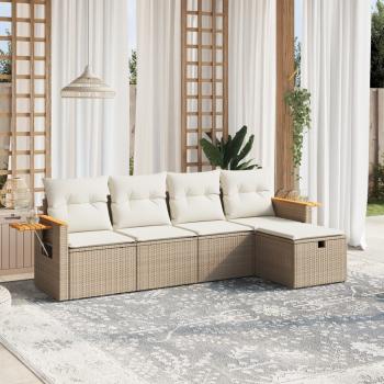 ARDEBO.de - 5-tlg. Garten-Sofagarnitur mit Kissen Beige Poly Rattan