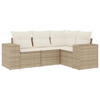 4-tlg. Garten-Sofagarnitur mit Kissen Beige Poly Rattan