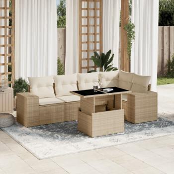 ARDEBO.de - 6-tlg. Garten-Sofagarnitur mit Kissen Beige Poly Rattan
