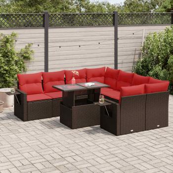 ARDEBO.de - 9-tlg. Garten-Sofagarnitur mit Kissen Braun Poly Rattan Akazie