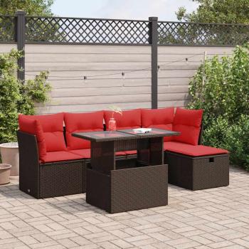 ARDEBO.de - 6-tlg. Garten-Sofagarnitur mit Kissen Braun Poly Rattan Akazie