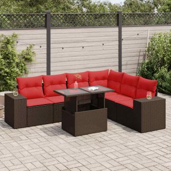 ARDEBO.de - 7-tlg. Garten-Sofagarnitur mit Kissen Braun Poly Rattan Akazie