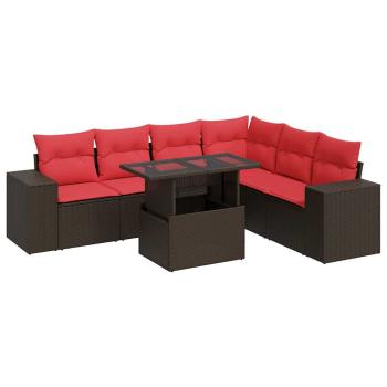7-tlg. Garten-Sofagarnitur mit Kissen Braun Poly Rattan Akazie