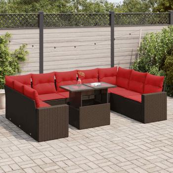 ARDEBO.de - 10-tlg. Garten-Sofagarnitur mit Kissen Braun Poly Rattan Akazie