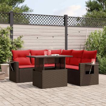 ARDEBO.de - 6-teiliges Gartensofa-Set mit Kissen, braun, Polyrattan