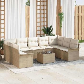 ARDEBO.de - Gartensofa-set mit Kissen 10 pcs Beige Poly-Rattan
