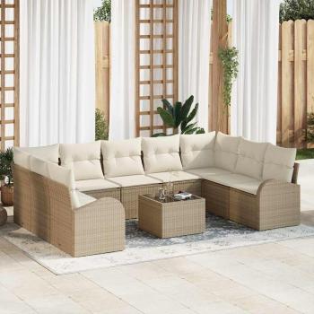 ARDEBO.de - Sofa Set mit Kissen 10 pcs Beige Poly Rattan
