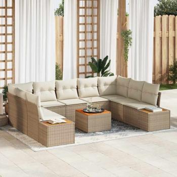 ARDEBO.de - Gartensofa-set mit Kissen 10 pcs Beige Poly Rattan