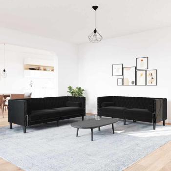 ARDEBO.de - Wohnzimmer Couch 2 stk. Schwarz Samt