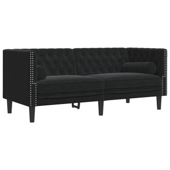 Wohnzimmer Couch 2 stk. Schwarz Samt