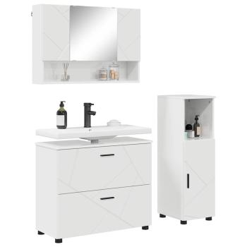 Badezimmermöbel-Set 3 stk. Hochglanz Weiß 76,5 x 35 x 64 cm