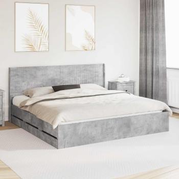 ARDEBO.de - Bettgestell mit Stauraum und Kopfteil Betongrau 200 x 200 cm