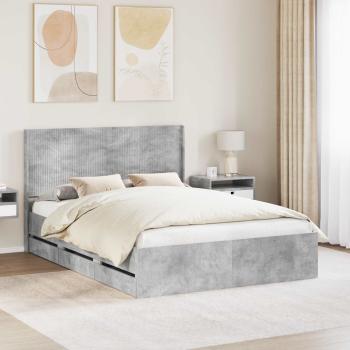 ARDEBO.de - Bettgestell mit Stauraum und Kopfteil Betongrau 160 x 200 cm