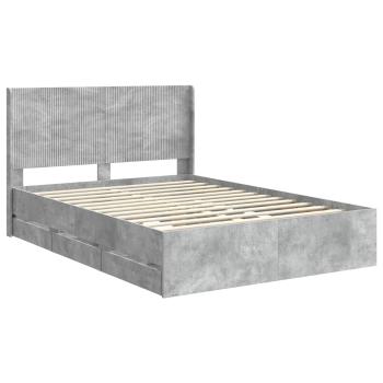 Bettgestell mit Stauraum und Kopfteil Betongrau 140 x 190 cm