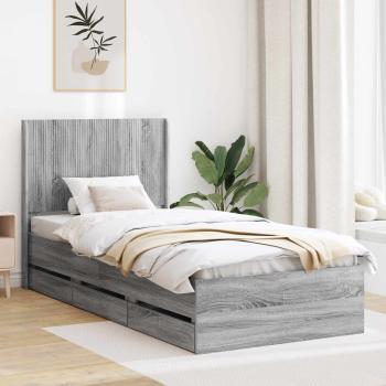 ARDEBO.de - Bettgestell mit Stauraum und Kopfteil Graues Sonoma 90 x 200 cm