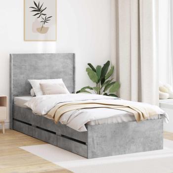 ARDEBO.de - Bettgestell mit Stauraum und Kopfteil Betongrau 75 x 190 cm