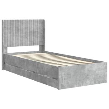 Bettgestell mit Stauraum und Kopfteil Betongrau 75 x 190 cm