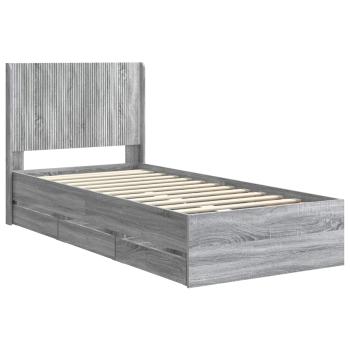Bettgestell mit Stauraum und Kopfteil Graues Sonoma 75 x 190 cm