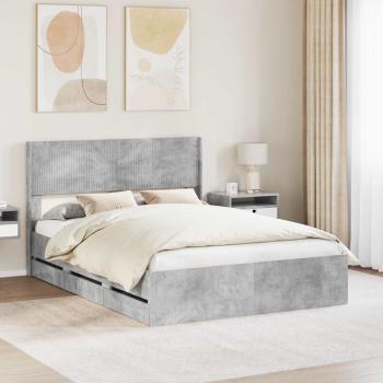 ARDEBO.de - Bettgestell mit Stauraum und Kopfteil Betongrau 135 x 190 cm