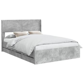 Bettgestell mit Stauraum und Kopfteil Betongrau 135 x 190 cm