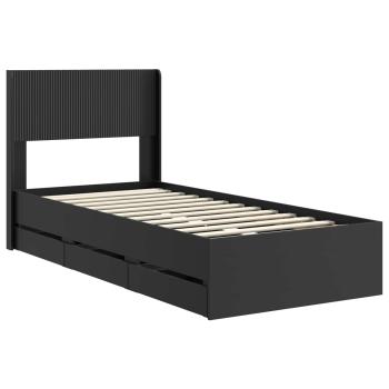 Bettgestell mit Stauraum und Kopfteil Schwarz 90 x 200 cm