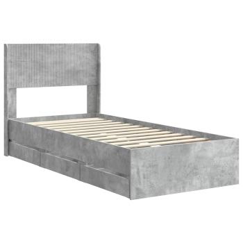 Bettgestell mit Stauraum und Kopfteil Betongrau 90 x 190 cm