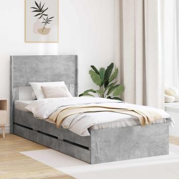 ARDEBO.de - Bettgestell mit Stauraum und Kopfteil Betongrau 75 x 190 cm