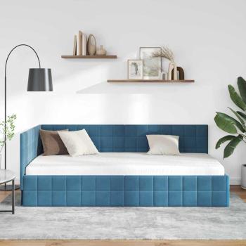 Eckbettgestell mit Kopfteil Blau 100 cm x 200 cm Samt