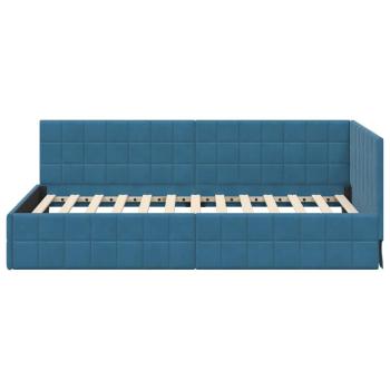 Eckbettgestell mit Kopfteil Blau 100 cm x 200 cm Samt
