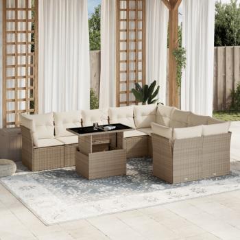 ARDEBO.de - 10-tlg. Garten-Sofagarnitur mit Kissen Beige Poly Rattan