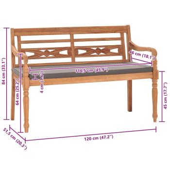 Batavia-Bank mit Dunkelgrauem Kissen 120 cm Teak Massivholz