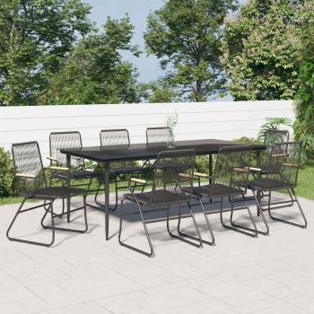 ARDEBO.de - 9-tlg. Garten-Essgruppe Schwarz PVC Rattan