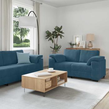ARDEBO.de - 2-teiliges Sofa-Set mit Kissen, blauer Samt