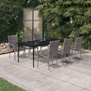 ARDEBO.de - 7-tlg. Garten-Essgruppe Grau und Schwarz